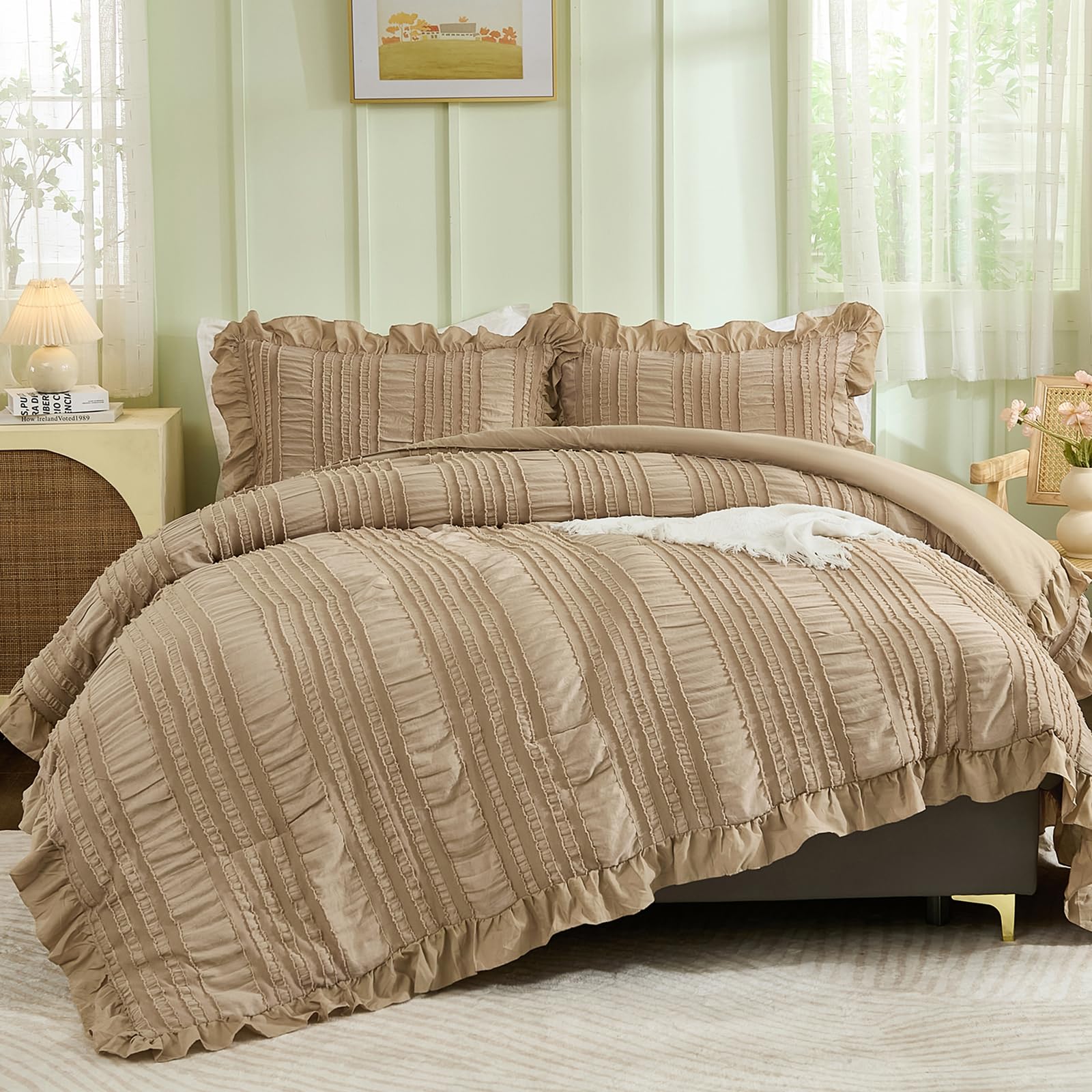 Juego De Edredón Wongs Bedding Khaki Seersucker Queen, 3 Piezas - Venta Internacional.