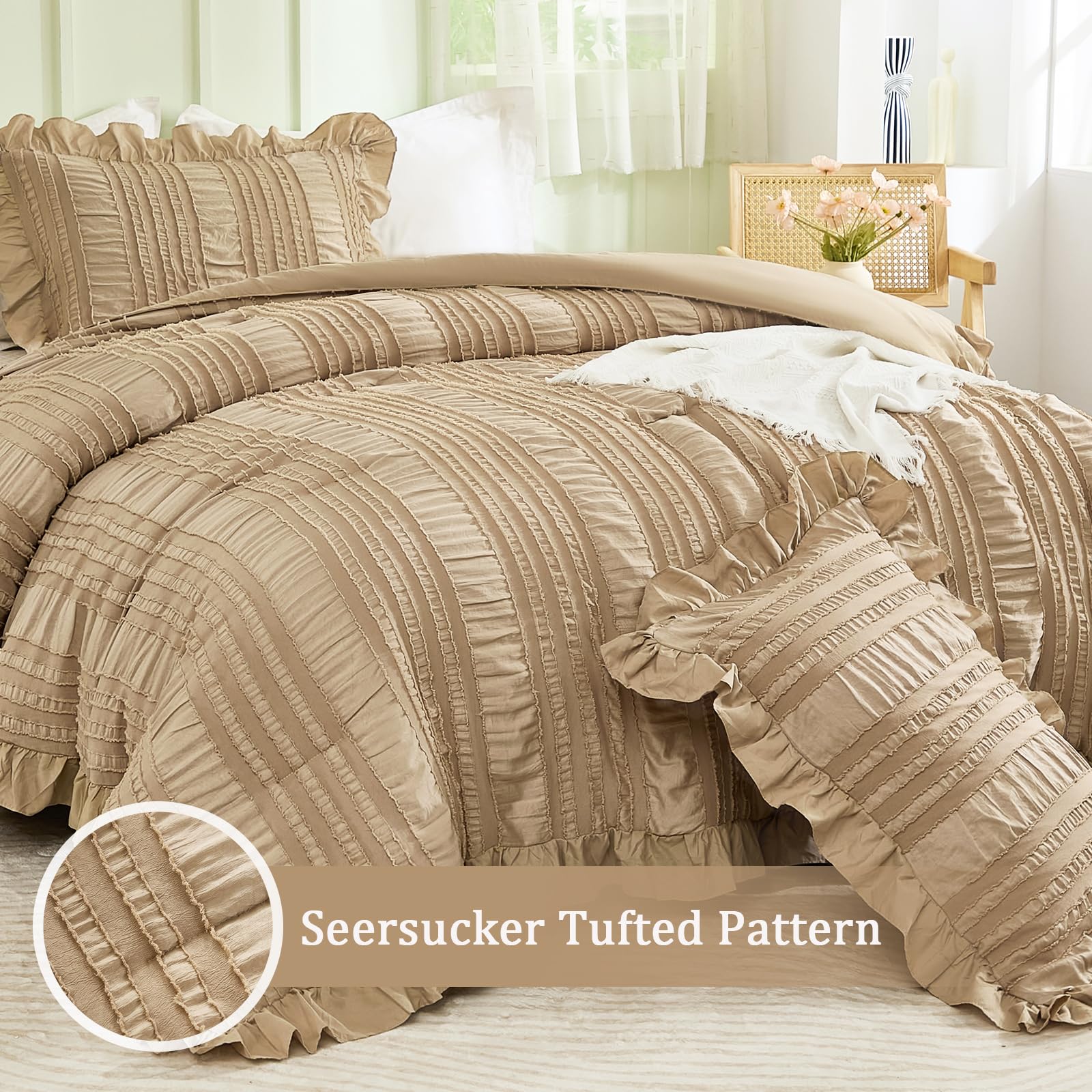 Foto 2 | Juego De Edredón Wongs Bedding Khaki Seersucker Queen, 3 Piezas - Venta Internacional.