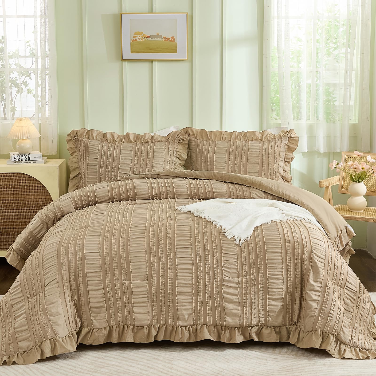 Foto 4 | Juego De Edredón Wongs Bedding Khaki Seersucker Queen, 3 Piezas - Venta Internacional.