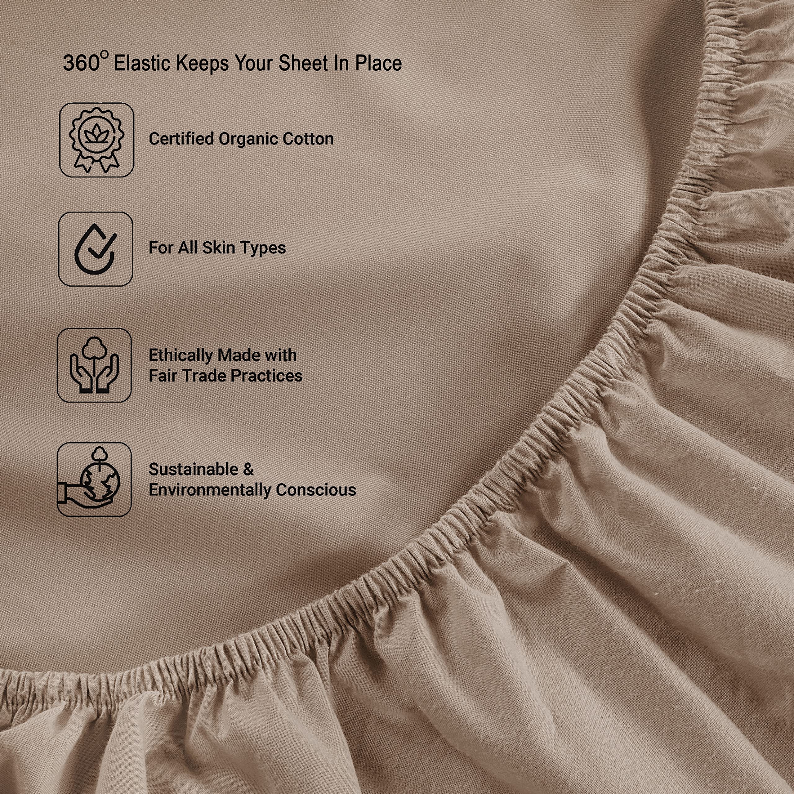 Foto 5 | Sábana Bajera Lane Linen 100% Algodón Orgánico Queen Taupe - Venta Internacional.