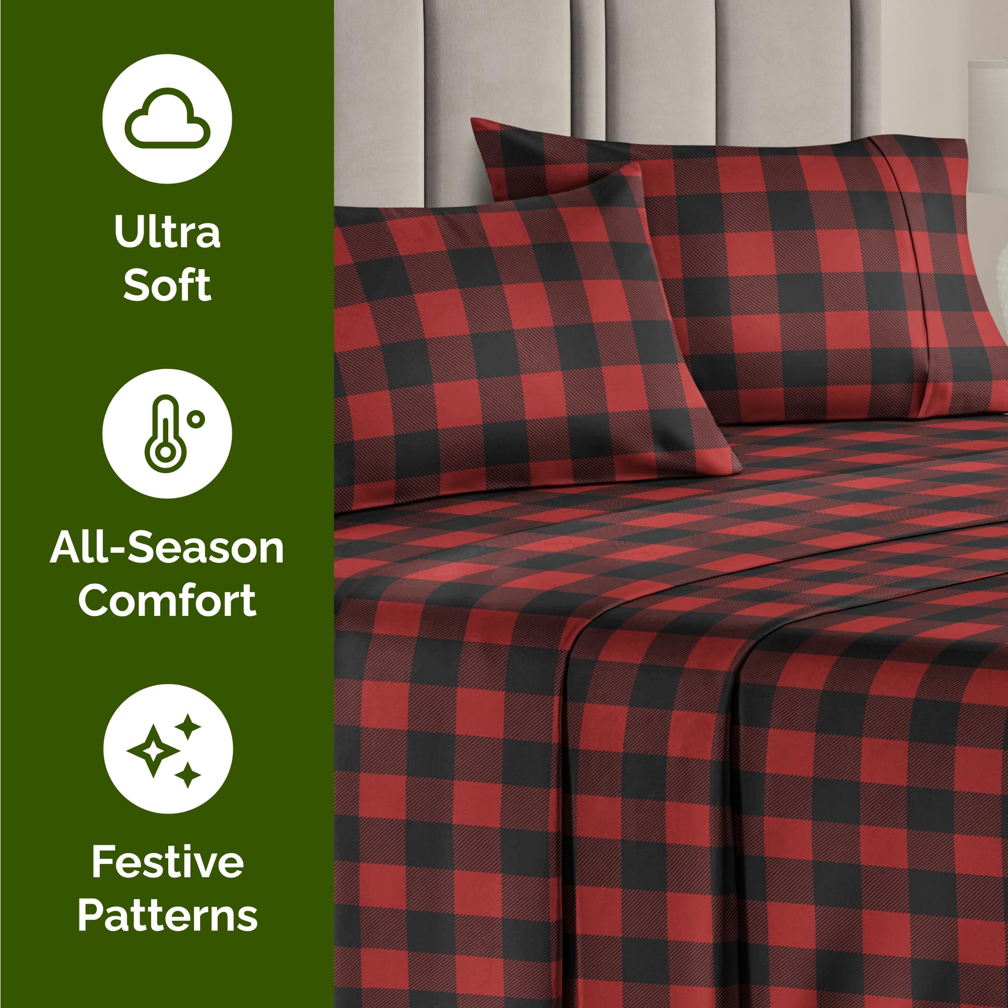 Foto 4 pulgar | Juego De Sábanas Cgk Unlimited Christmas Cal King Buffalo Plaid - Venta Internacional.