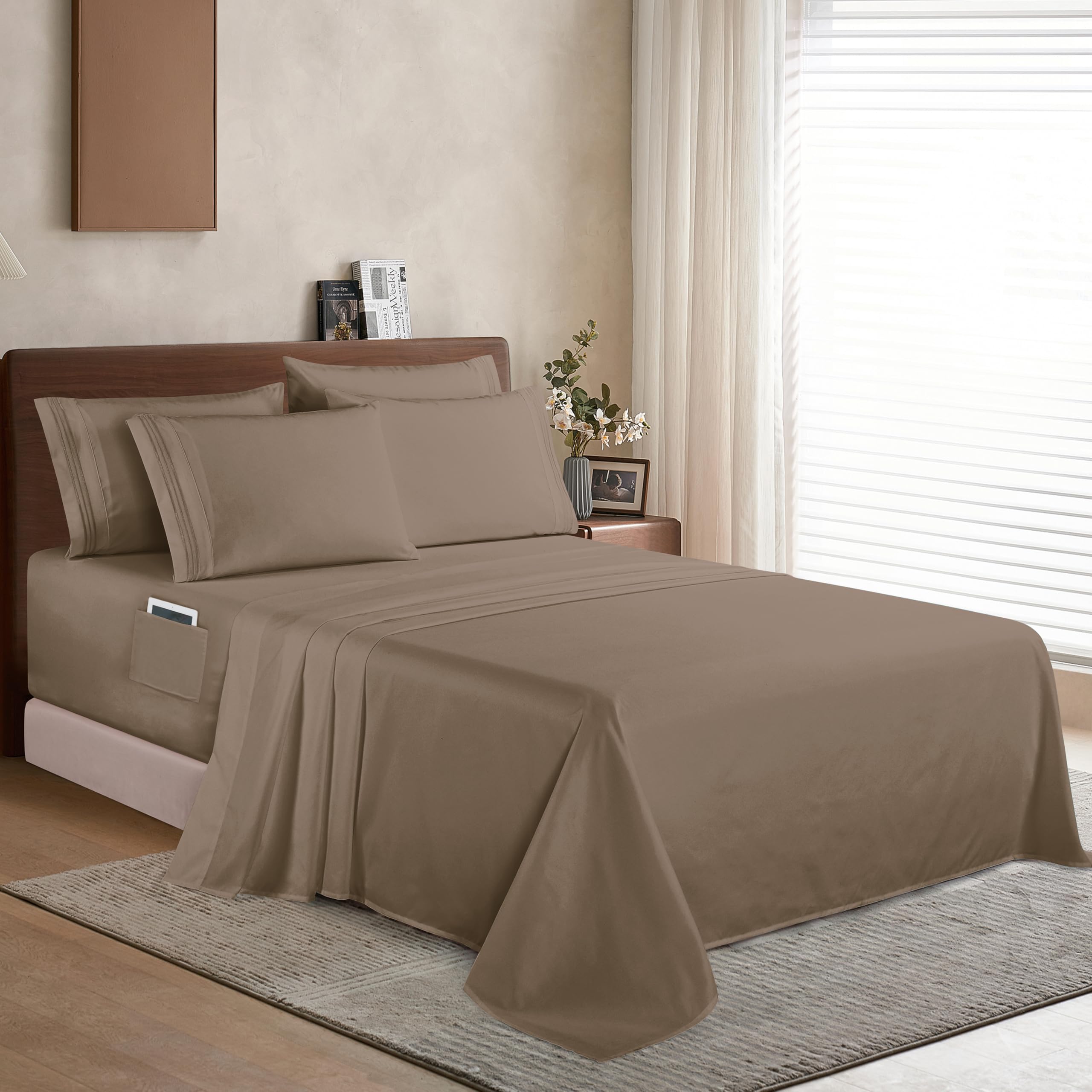 Foto 2 | Juego De Sábanas Elegant Comfort 1500 Premium De 6 Piezas Con Bolsillo Extra Profundo - Venta Internacional.