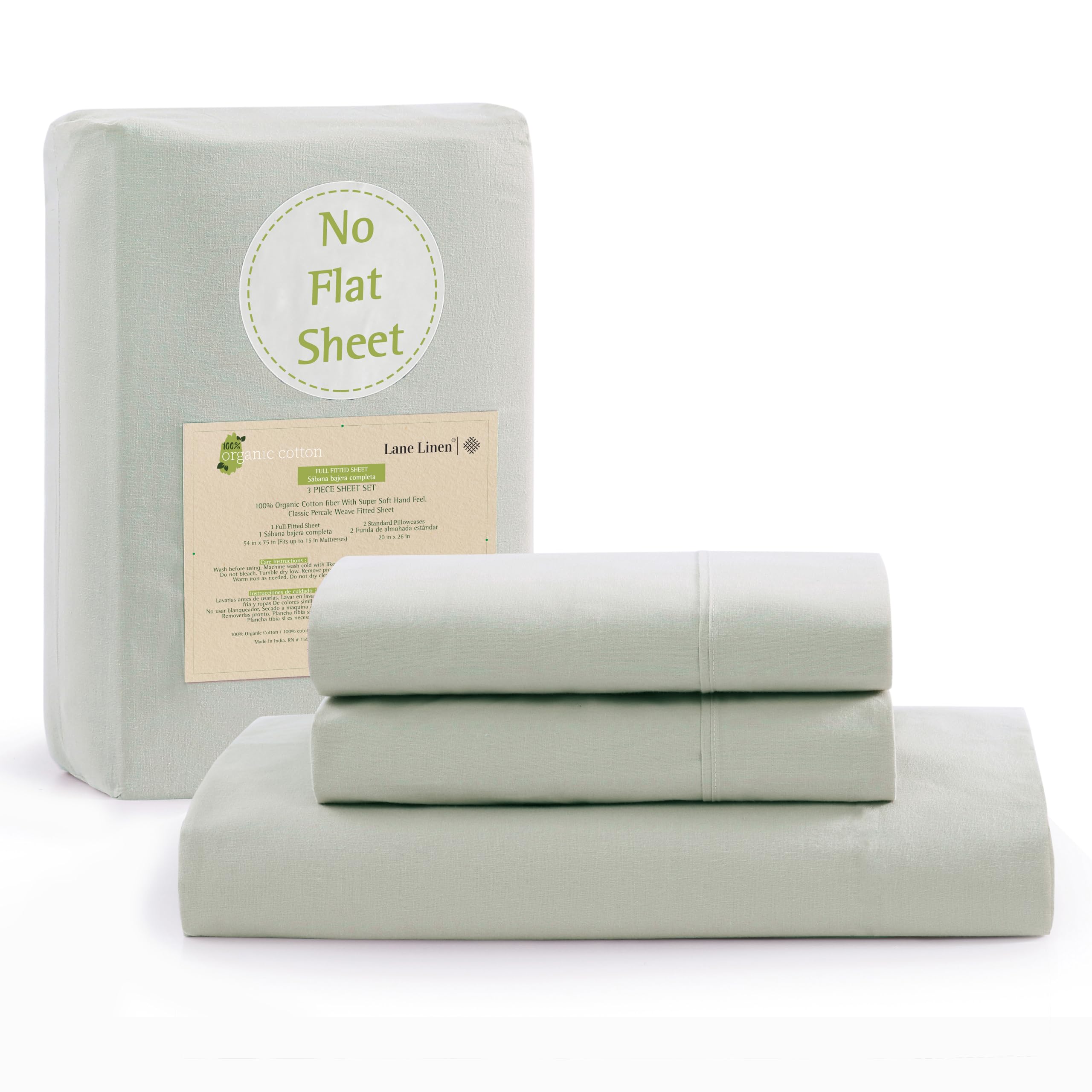 Sábana Bajera Ajustable Lane Linen, 100% Algodón Orgánico, Mineral - Venta Internacional.