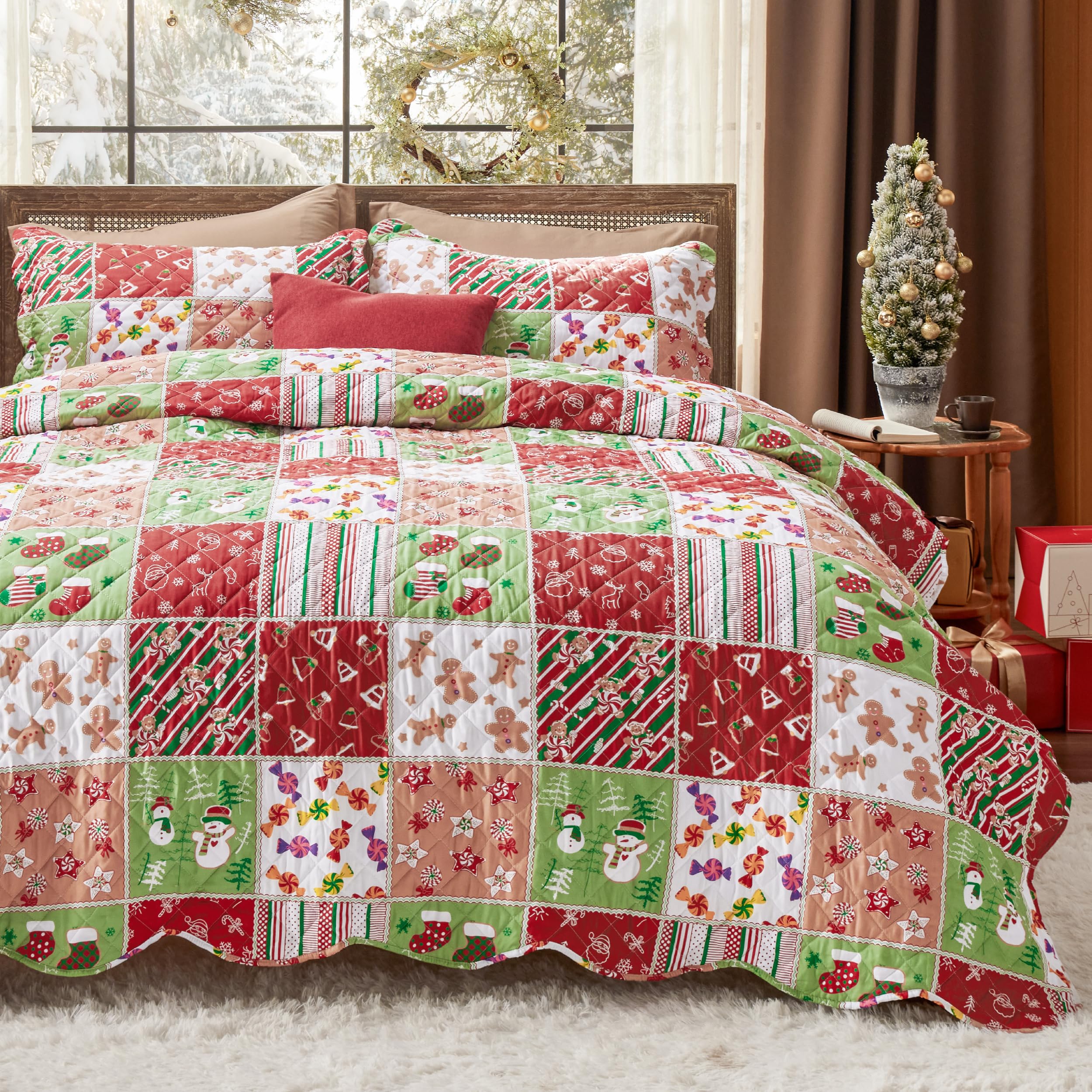 Foto 2 pulgar | Juego de Colcha Bedsure Christmas Queen Size Rojo con 3 Piezas - Venta Internacional