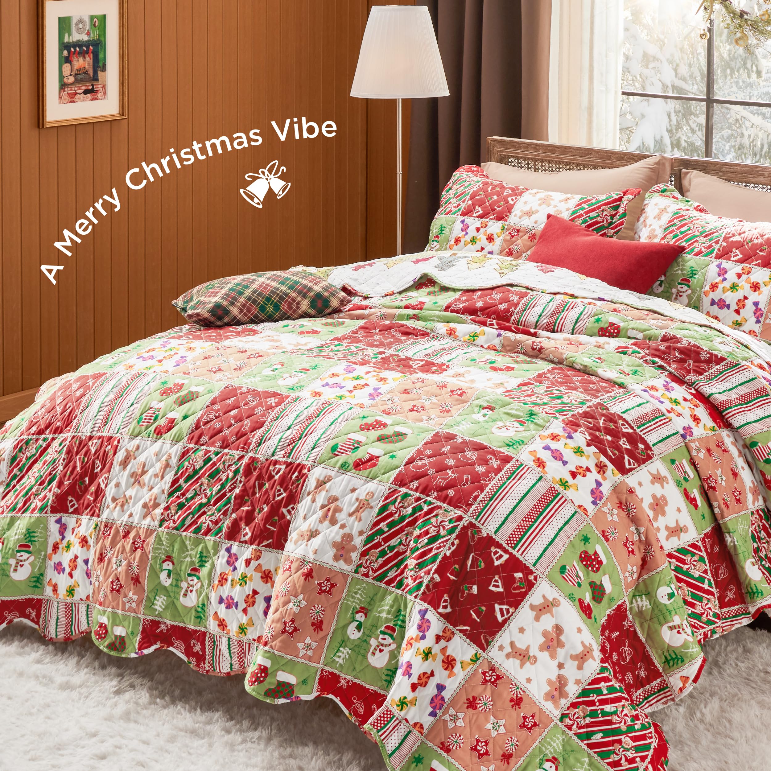 Foto 2 | Juego de Colcha Bedsure Christmas Queen Size Rojo con 3 Piezas - Venta Internacional