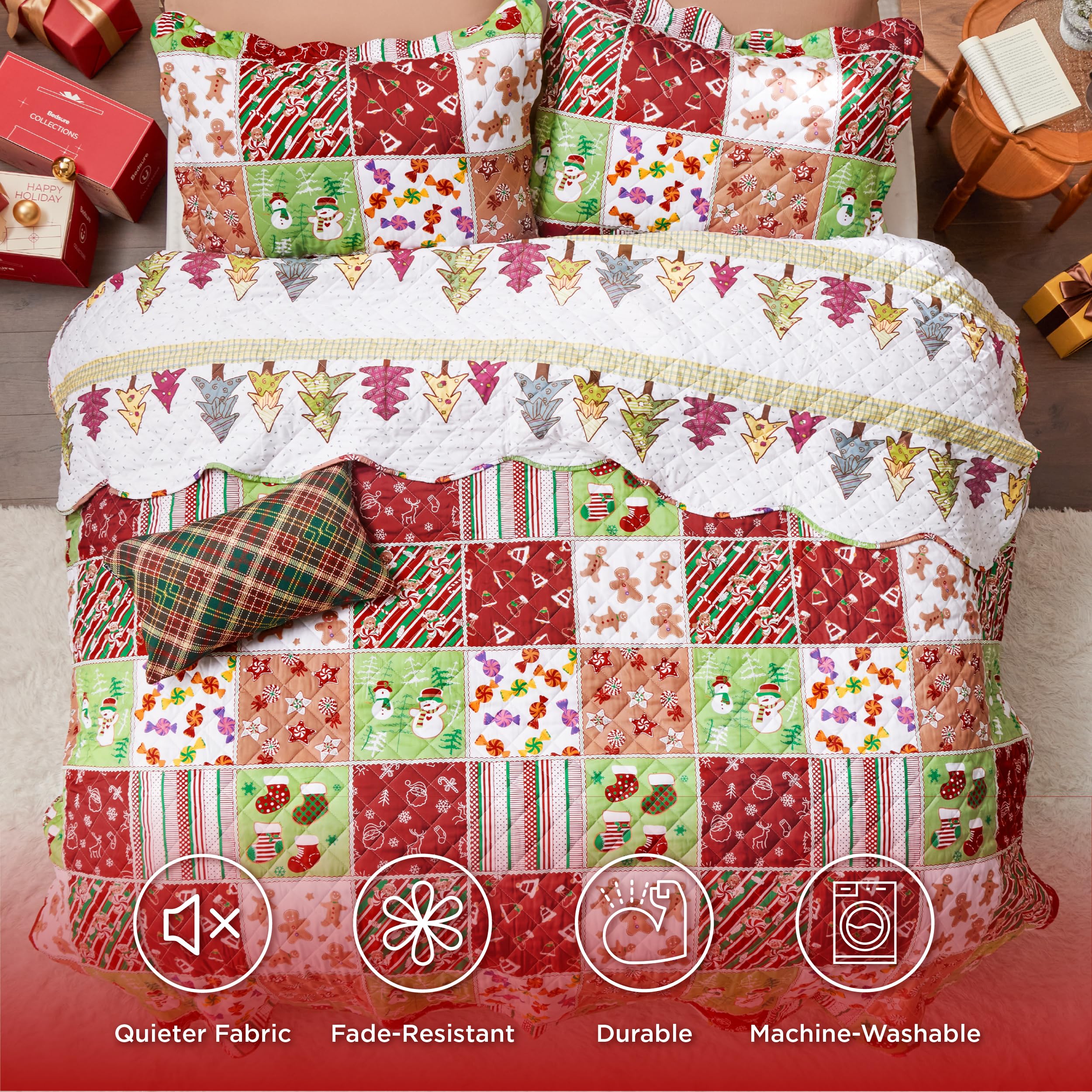 Foto 7 pulgar | Juego de Colcha Bedsure Christmas Queen Size Rojo con 3 Piezas - Venta Internacional