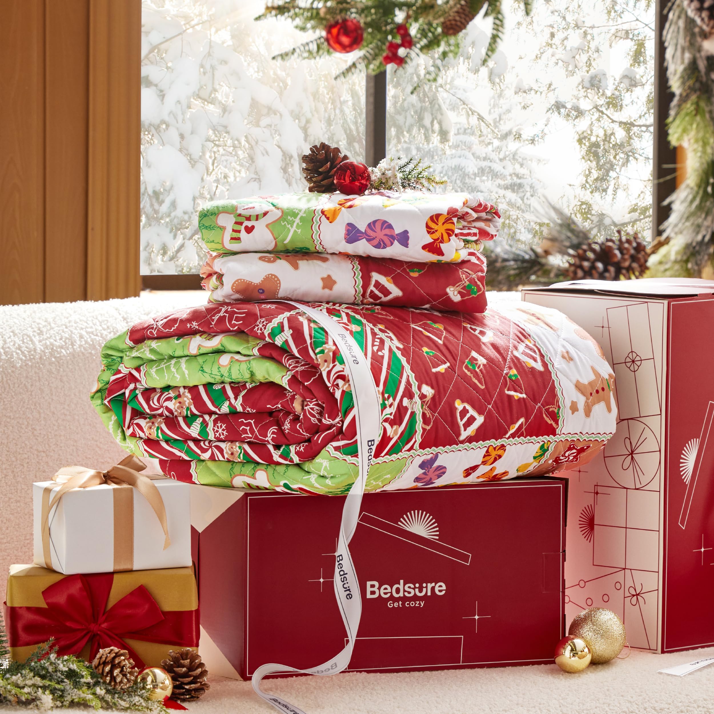 Foto 8 pulgar | Juego de Colcha Bedsure Christmas Queen Size Rojo con 3 Piezas - Venta Internacional