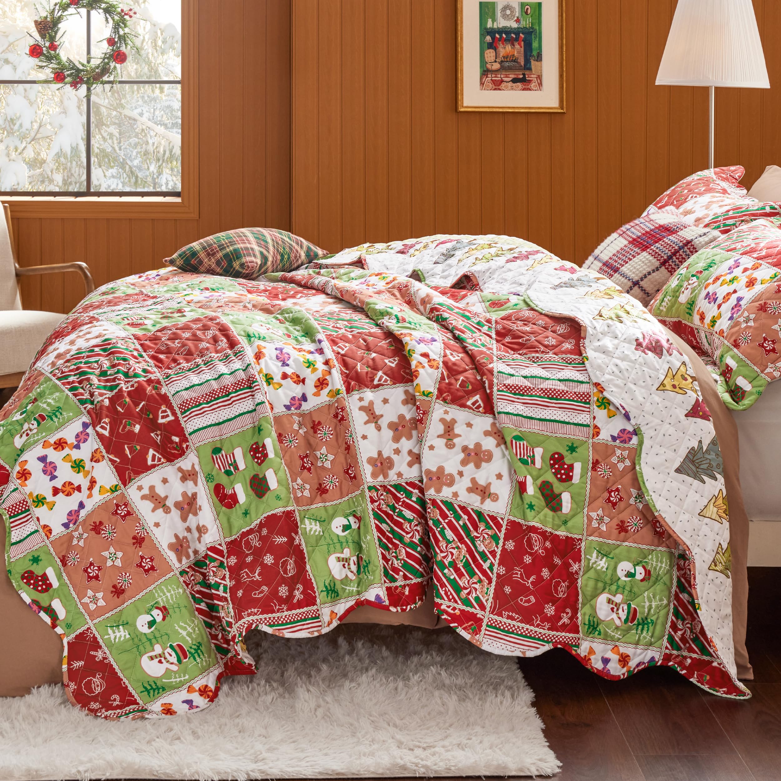Foto 3 pulgar | Juego De Colchas Bedsure Christmas King Size, 3 Piezas, Color Rojo - Venta Internacional.
