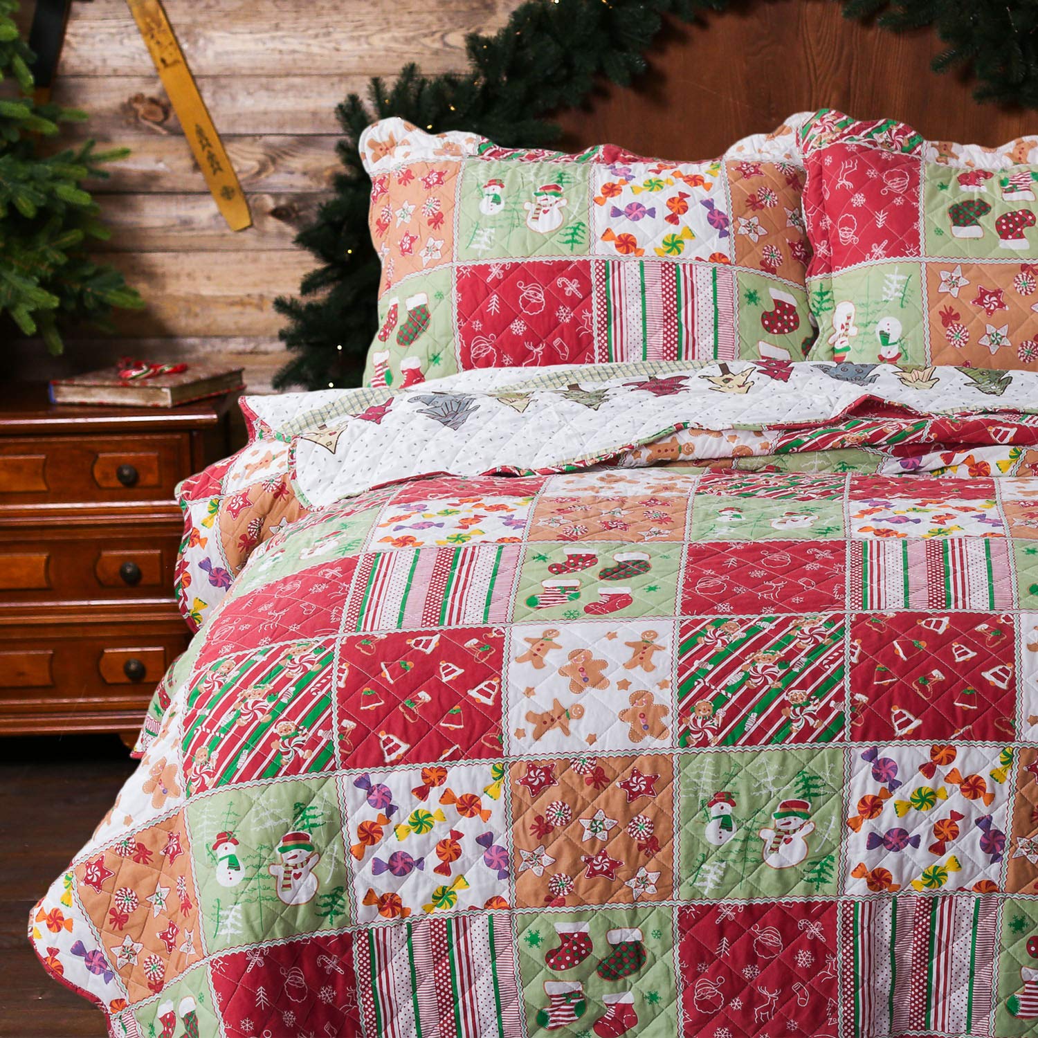 Foto 5 pulgar | Juego De Colchas Bedsure Christmas King Size, 3 Piezas, Color Rojo - Venta Internacional.