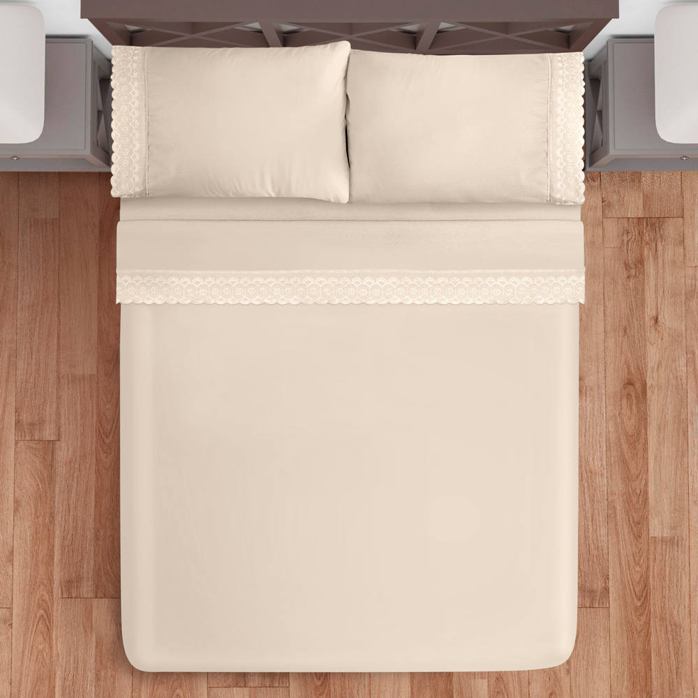 Foto 4 | Juego De Sábana King Size Beige Bordada Suave Al Tacto