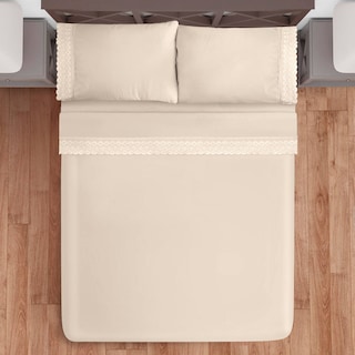 Foto 4 | Juego De Sábana King Size Beige Bordada Suave Al Tacto