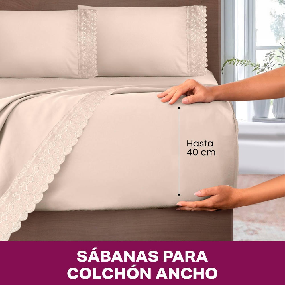 Foto 6 pulgar | Juego De Sábana King Size Beige Bordada Suave Al Tacto