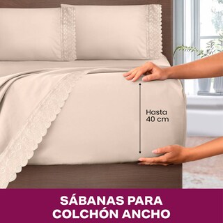 Foto 5 | Juego De Sábana King Size Beige Bordada Suave Al Tacto