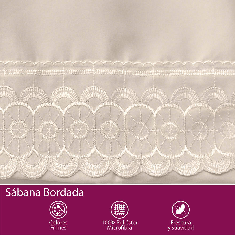 Foto 7 | Juego De Sábana King Size Beige Bordada Suave Al Tacto