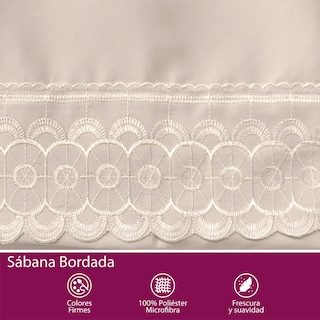 Foto 7 | Juego De Sábana King Size Beige Bordada Suave Al Tacto