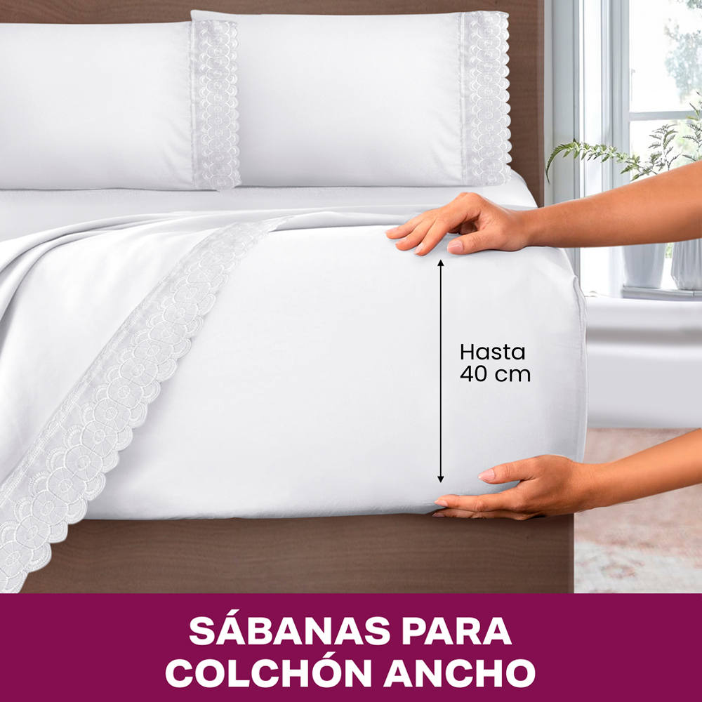 Foto 6 pulgar | Juego De Sábana Matrimonial Blanco Bordada Suave Al Tacto
