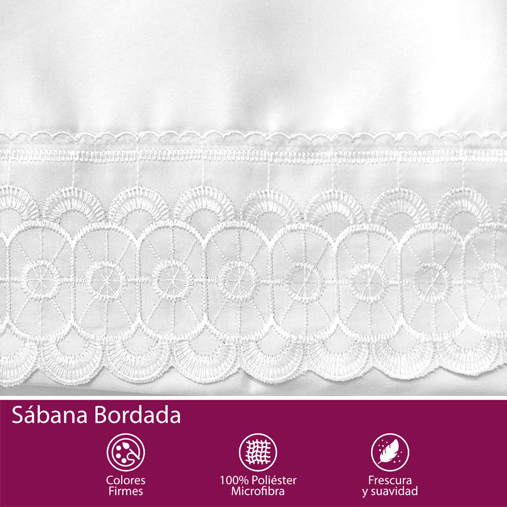 Foto 8 pulgar | Juego De Sábana Matrimonial Blanco Bordada Suave Al Tacto