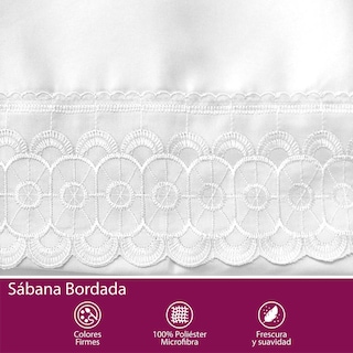 Foto 7 | Juego De Sábana Matrimonial Blanco Bordada Suave Al Tacto