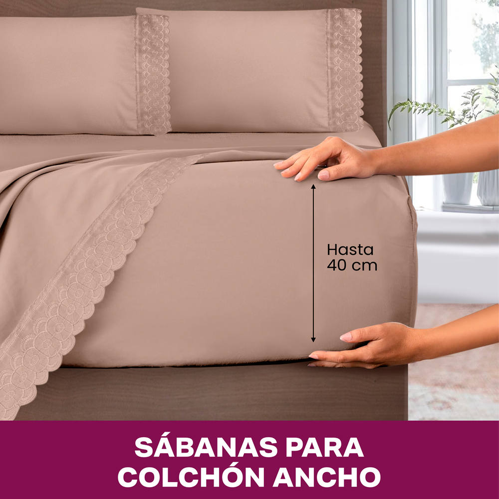 Foto 6 pulgar | Juego De Sábana Matrimonial Tabaco Bordada Suave Al Tacto