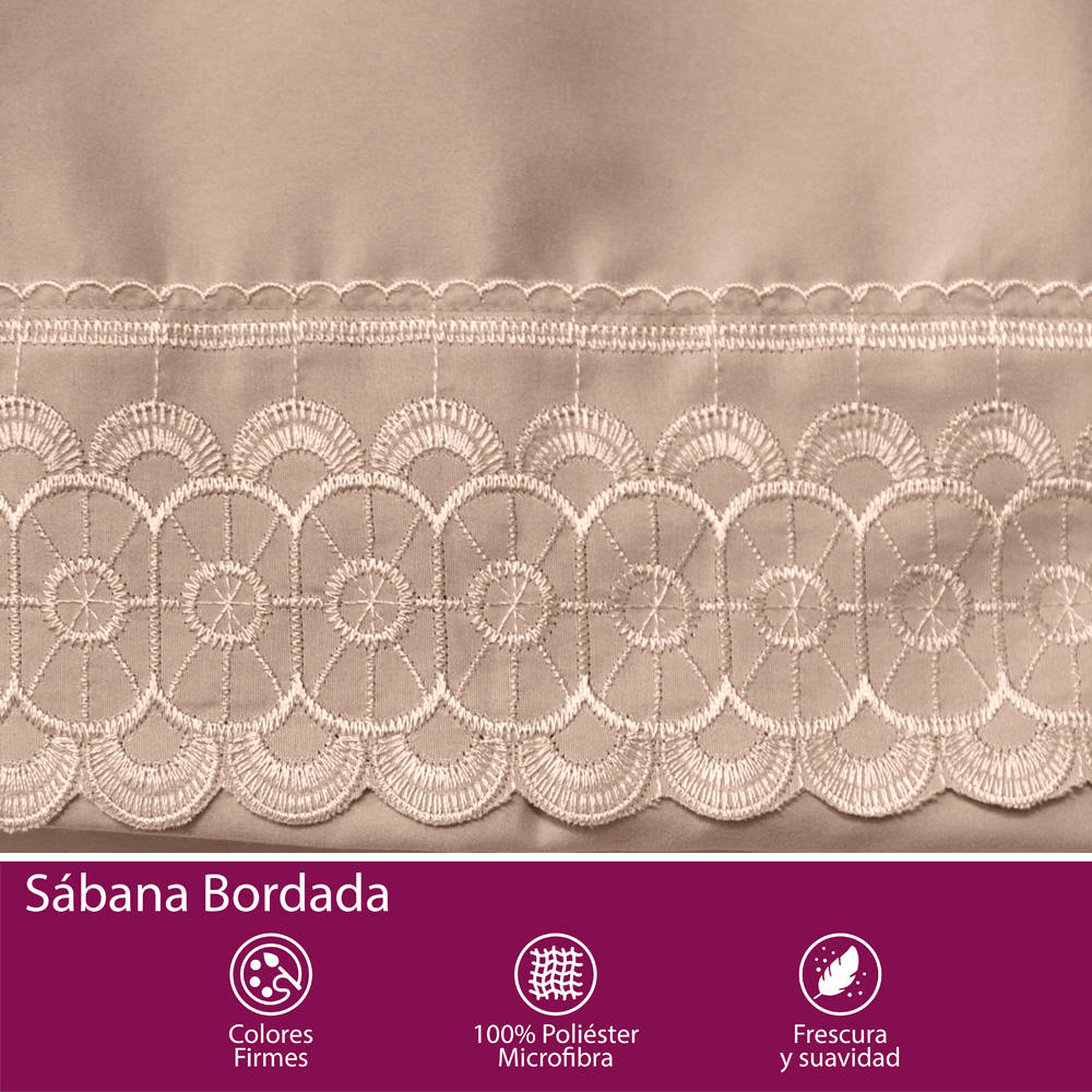 Foto 8 pulgar | Juego De Sábana Matrimonial Tabaco Bordada Suave Al Tacto