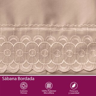 Foto 7 | Juego De Sábana Matrimonial Tabaco Bordada Suave Al Tacto