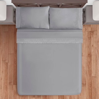 Foto 4 | Juego De Sábana King Size Gris Bordada Suave Al Tacto