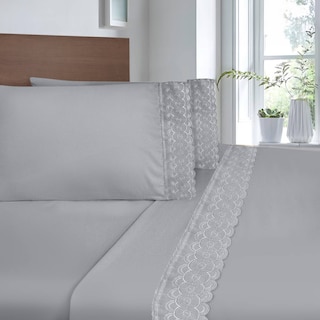 Foto 3 | Juego De Sábana Matrimonial Gris Bordada Suave Al Tacto