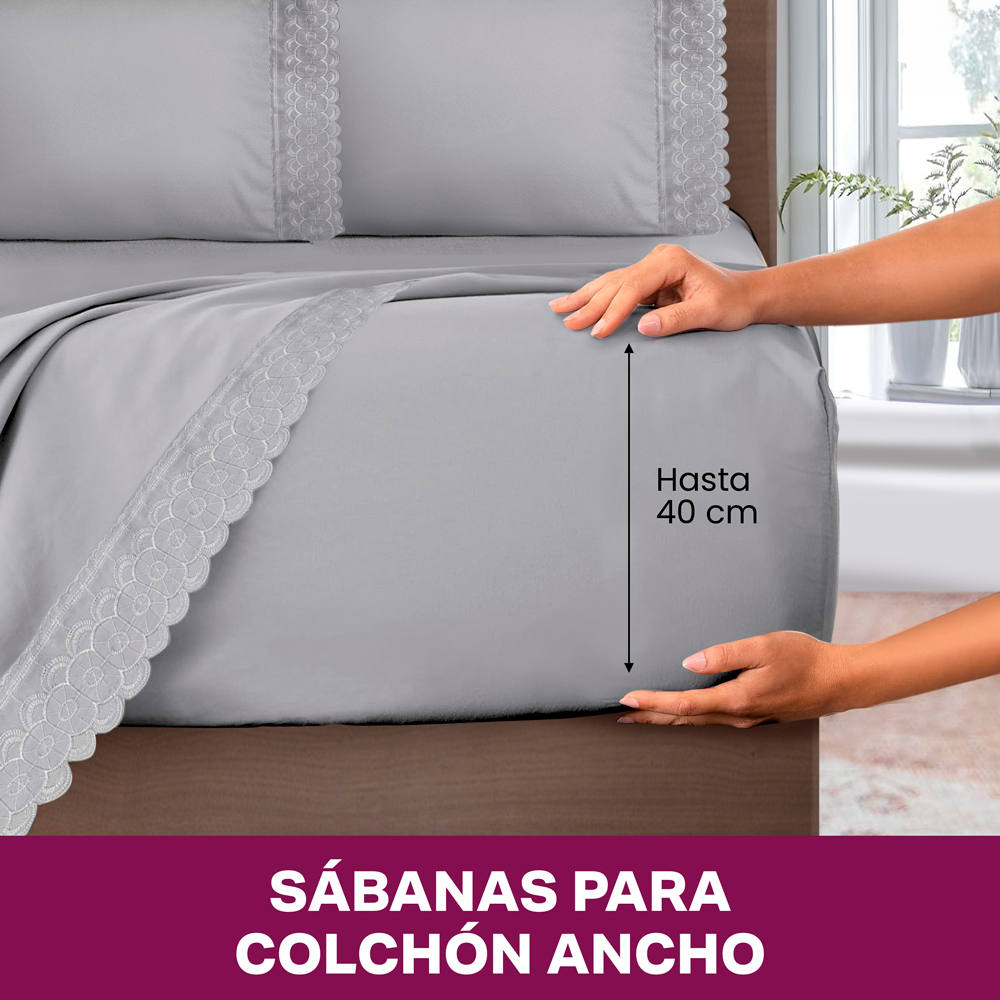 Foto 5 | Juego De Sábana Matrimonial Gris Bordada Suave Al Tacto