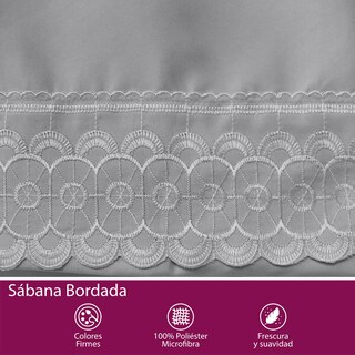 Foto 7 | Juego De Sábana Matrimonial Gris Bordada Suave Al Tacto