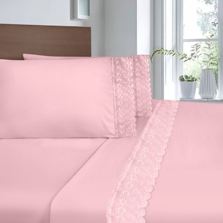 Foto 3 | Juego De Sábana Matrimonial Rosa Bordada Suave Al Tacto