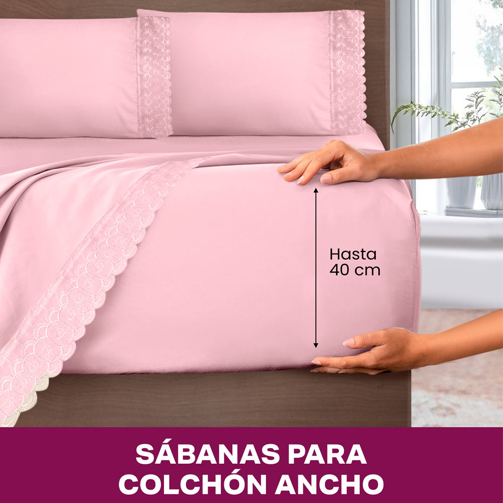 Foto 5 | Juego De Sábana Matrimonial Rosa Bordada Suave Al Tacto