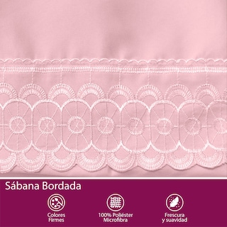 Foto 7 | Juego De Sábana Matrimonial Rosa Bordada Suave Al Tacto