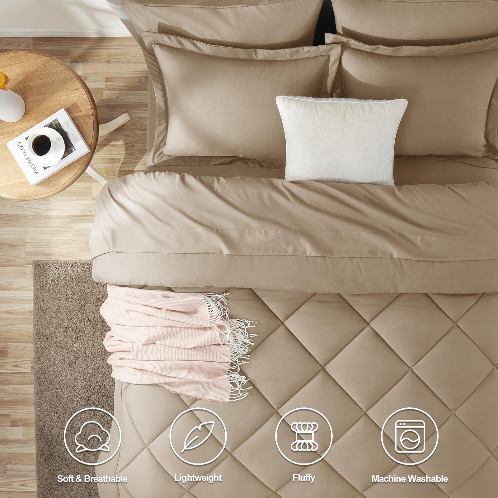 Foto 2 | Juego De Edredón Cozylux Queen Con Sábanas, 7 Piezas, Color Topo, Para Todas Las Estaciones - Venta Internacional.