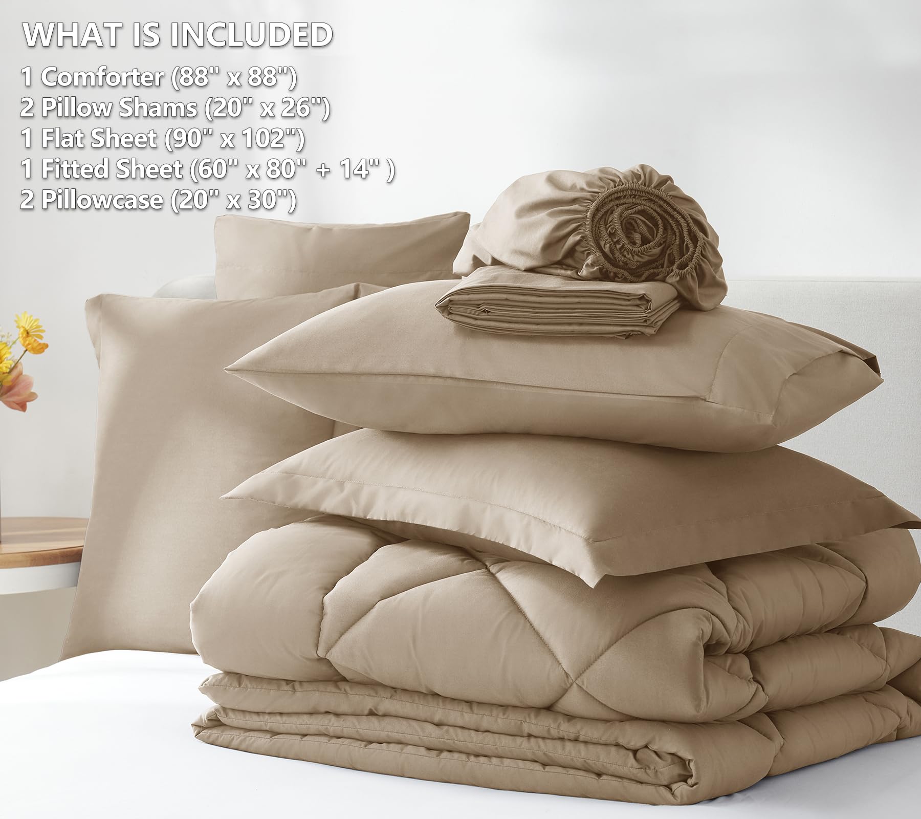 Foto 6 | Juego De Edredón Cozylux Queen Con Sábanas, 7 Piezas, Color Topo, Para Todas Las Estaciones - Venta Internacional.
