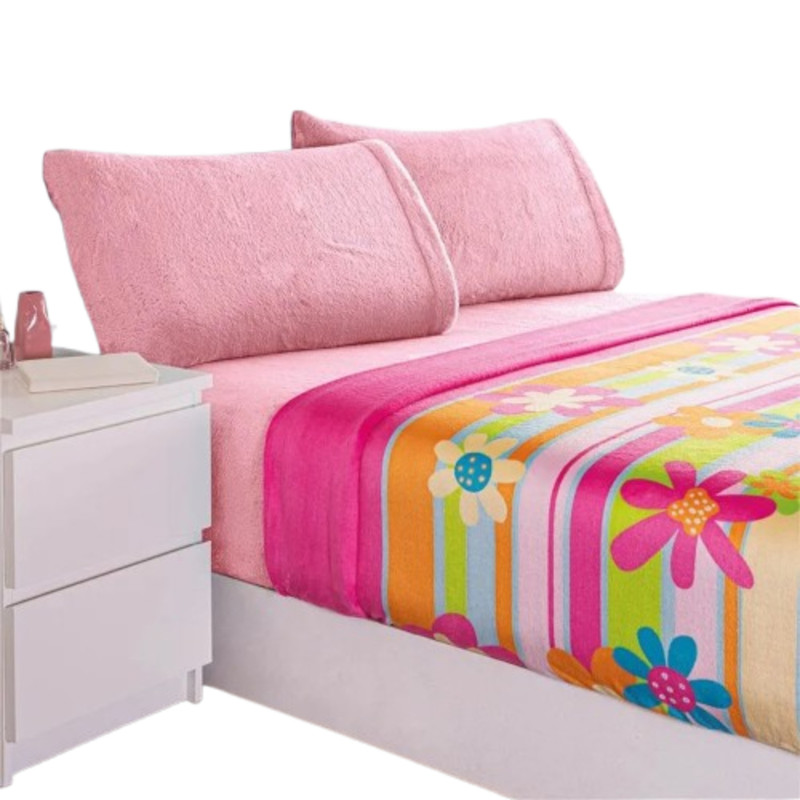Juego Sábana Invernal Coqueta Rosa Mat/poliéster Concord