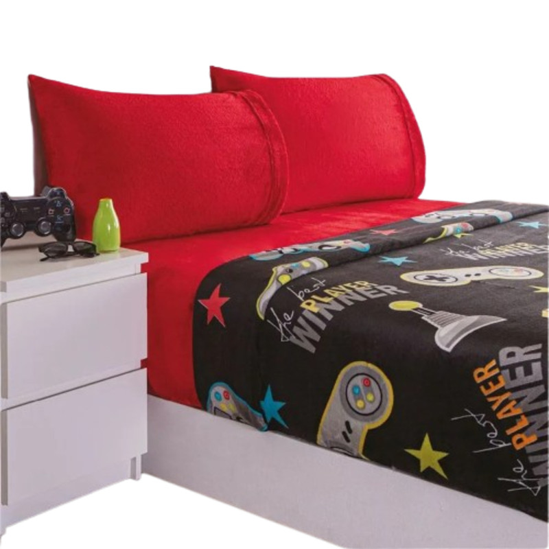 Juego Sábana Invernal Gamer Matrimonial Poliéster Concord