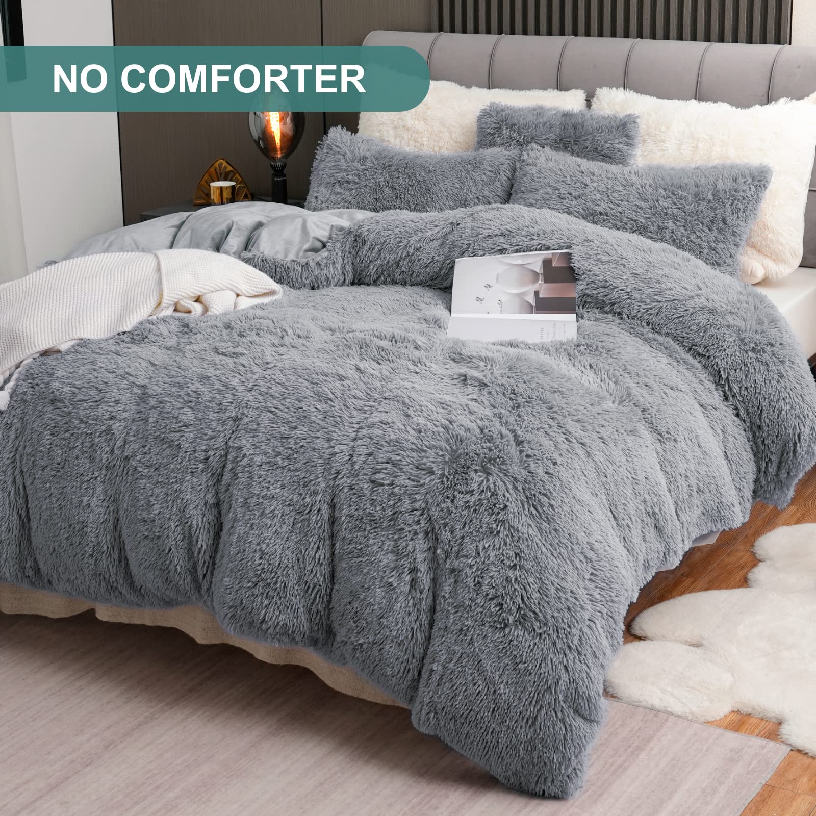 Foto 2 | Juego De Funda De Edredón Bleum Cade Fluffy Plush King Size, Gris Claro - Venta Internacional.