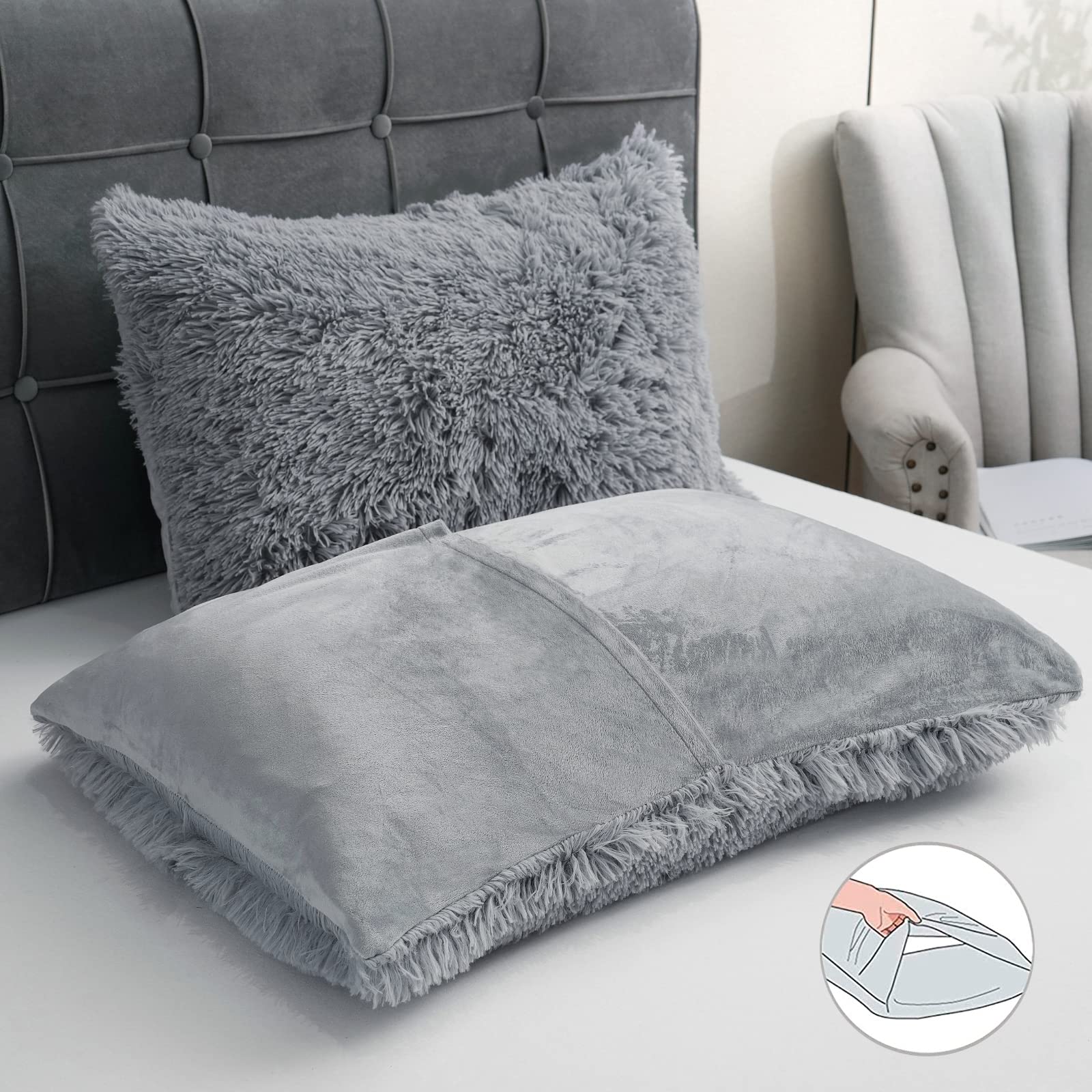 Foto 5 pulgar | Juego De Funda De Edredón Bleum Cade Fluffy Plush King Size, Gris Claro - Venta Internacional.