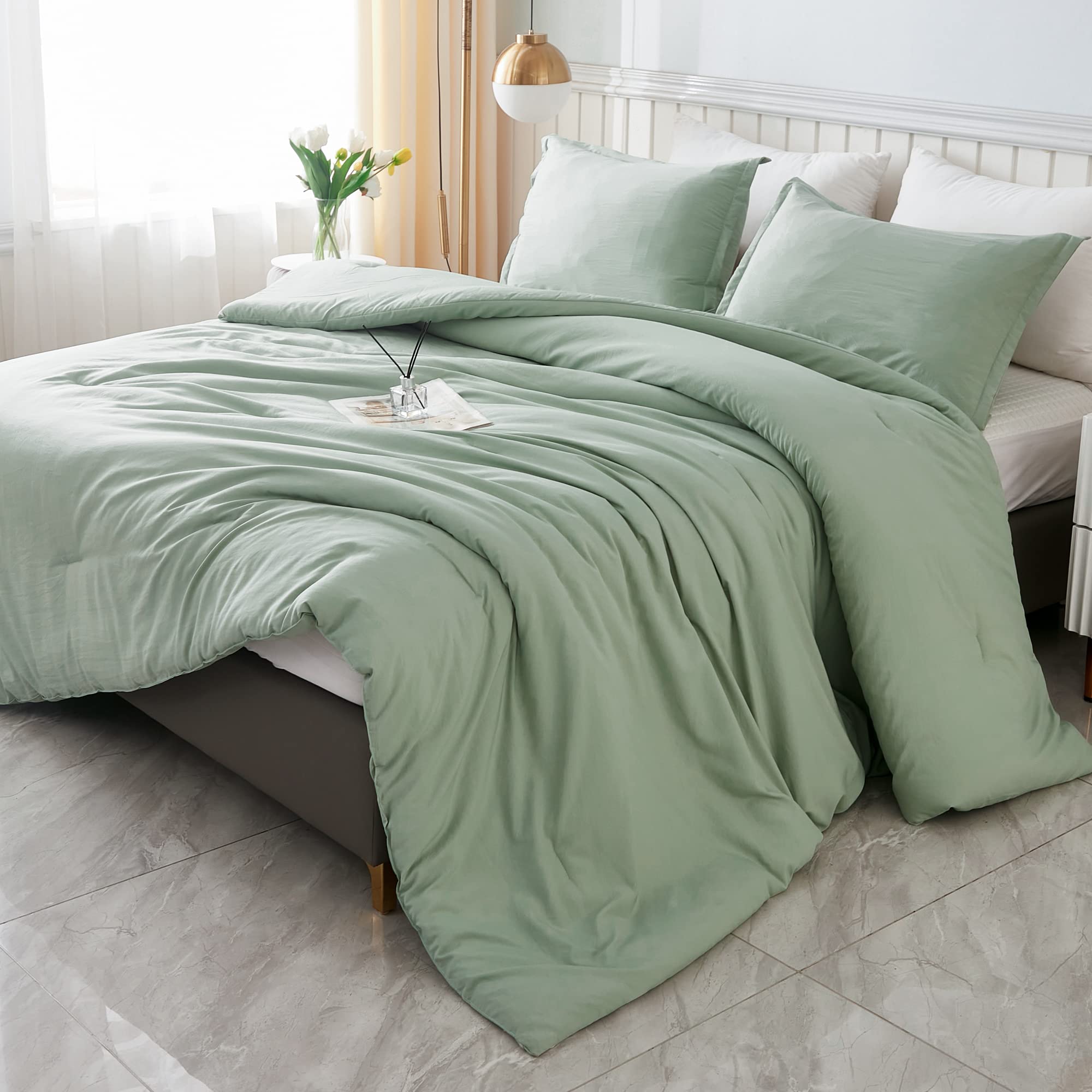 Juego De Edredón Litanika, Tamaño King, Verde Salvia, 3 Piezas, Estilo Boho B - Venta Internacional.