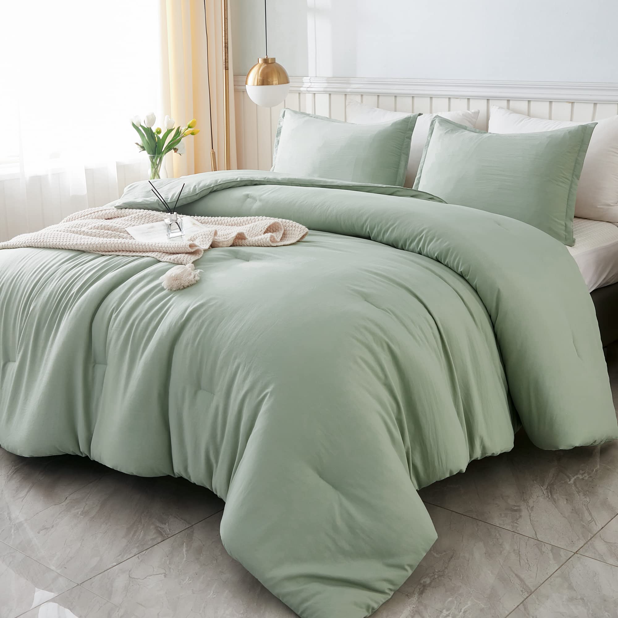 Foto 4 | Juego De Edredón Litanika, Tamaño King, Verde Salvia, 3 Piezas, Estilo Boho B - Venta Internacional.