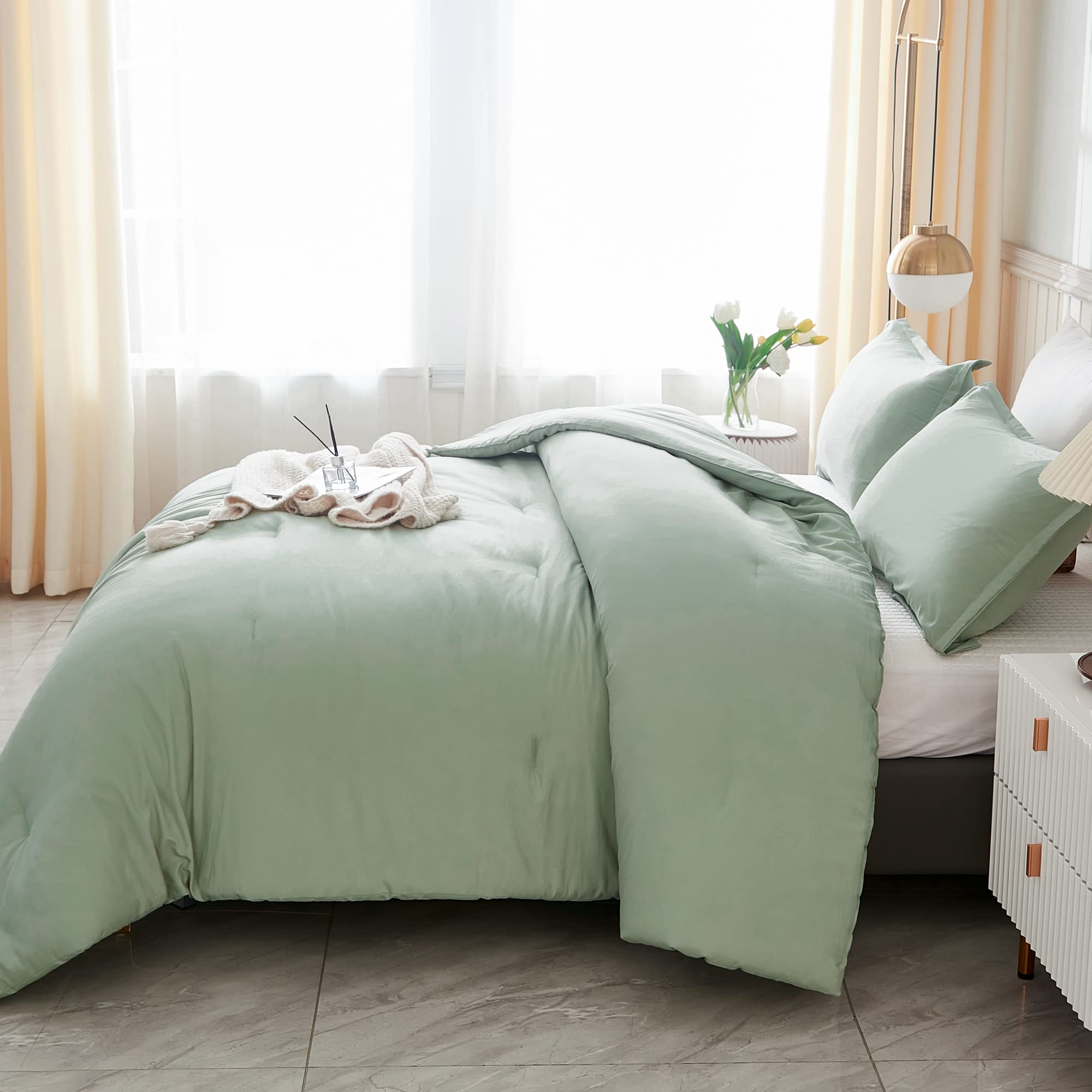 Foto 5 | Juego De Edredón Litanika, Tamaño King, Verde Salvia, 3 Piezas, Estilo Boho B - Venta Internacional.