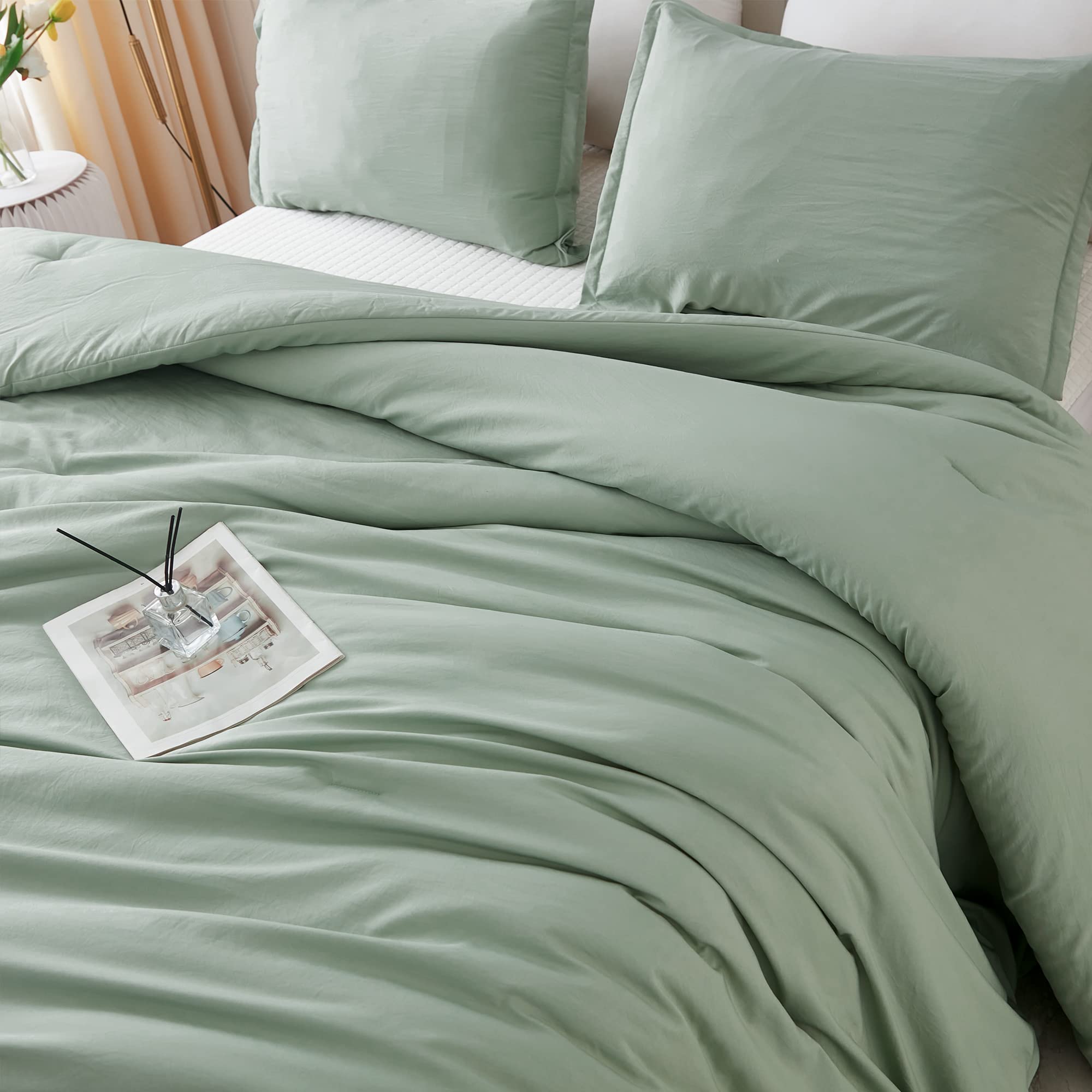 Foto 6 | Juego De Edredón Litanika, Tamaño King, Verde Salvia, 3 Piezas, Estilo Boho B - Venta Internacional.