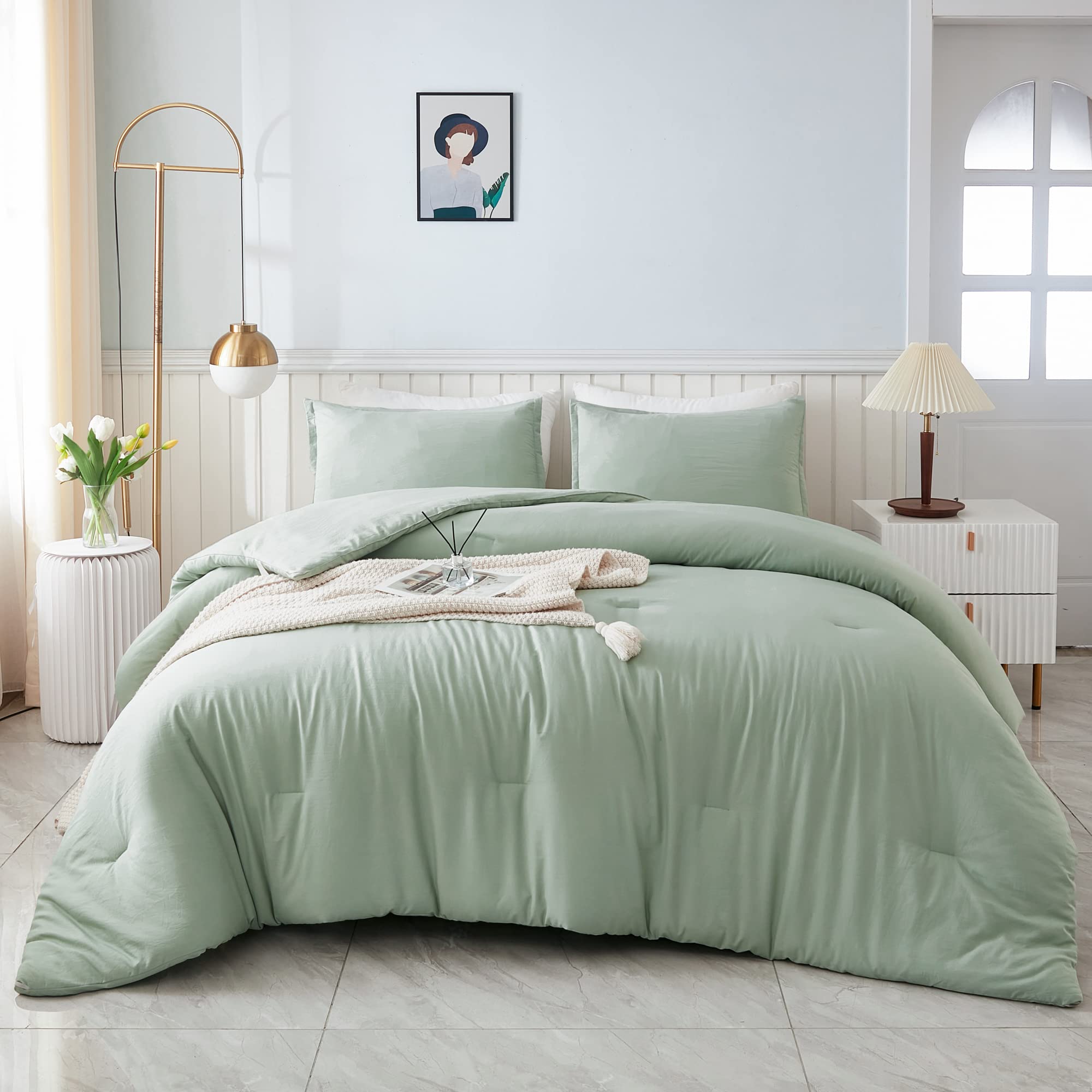 Foto 7 | Juego De Edredón Litanika, Tamaño King, Verde Salvia, 3 Piezas, Estilo Boho B - Venta Internacional.