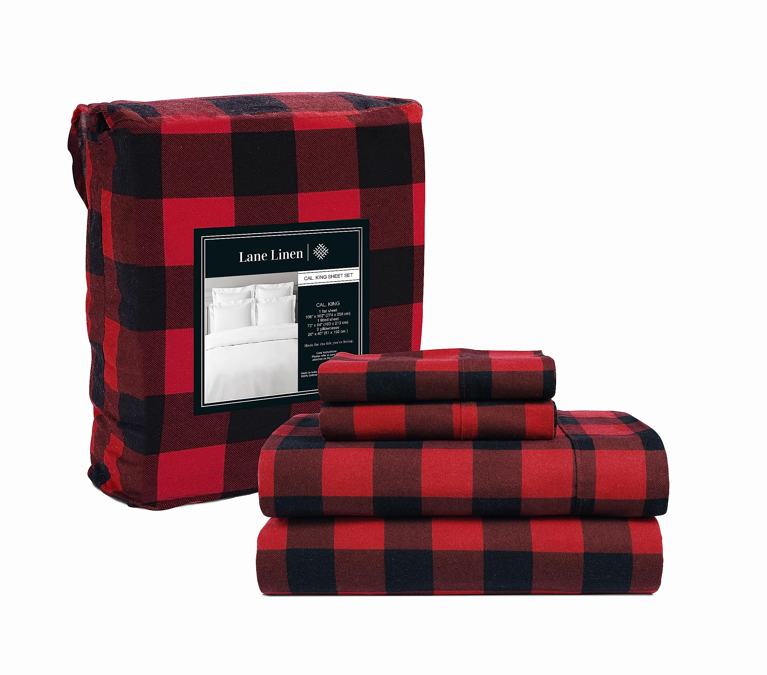 Juego De Sábanas Lane Linen De Franela 100% Algodón California King - Venta Internacional.