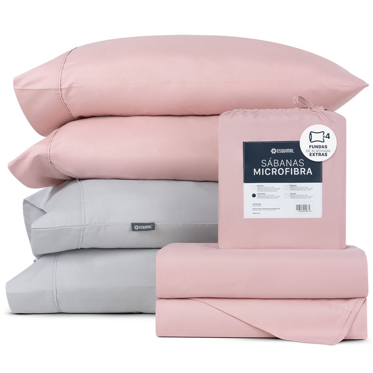 Foto 2 pulgar | Juego De Sábanas De Microfibra Esquimal Palo De Rosa-gris Matrimonial + 4 Fundas De Almohada