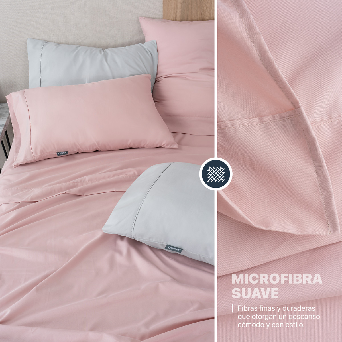 Foto 6 pulgar | Juego De Sábanas De Microfibra Esquimal Palo De Rosa-gris Matrimonial + 4 Fundas De Almohada
