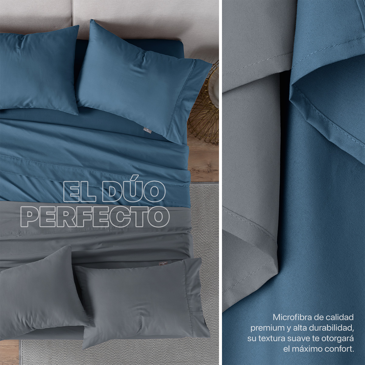 Foto 7 | Paquete de 2 Juegos de Sábanas de Microfibra Real Textil Azul Marino-Gris Oscuro Individual