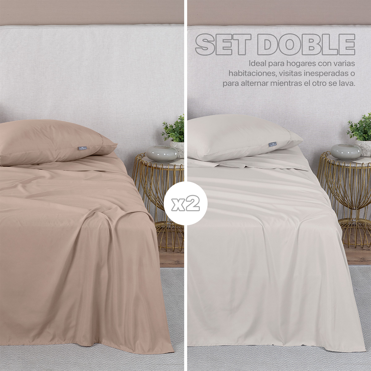 Foto 2 | Paquete De 2 Juegos De Sábanas De Microfibra Real Textil Taupe-marfil King Size