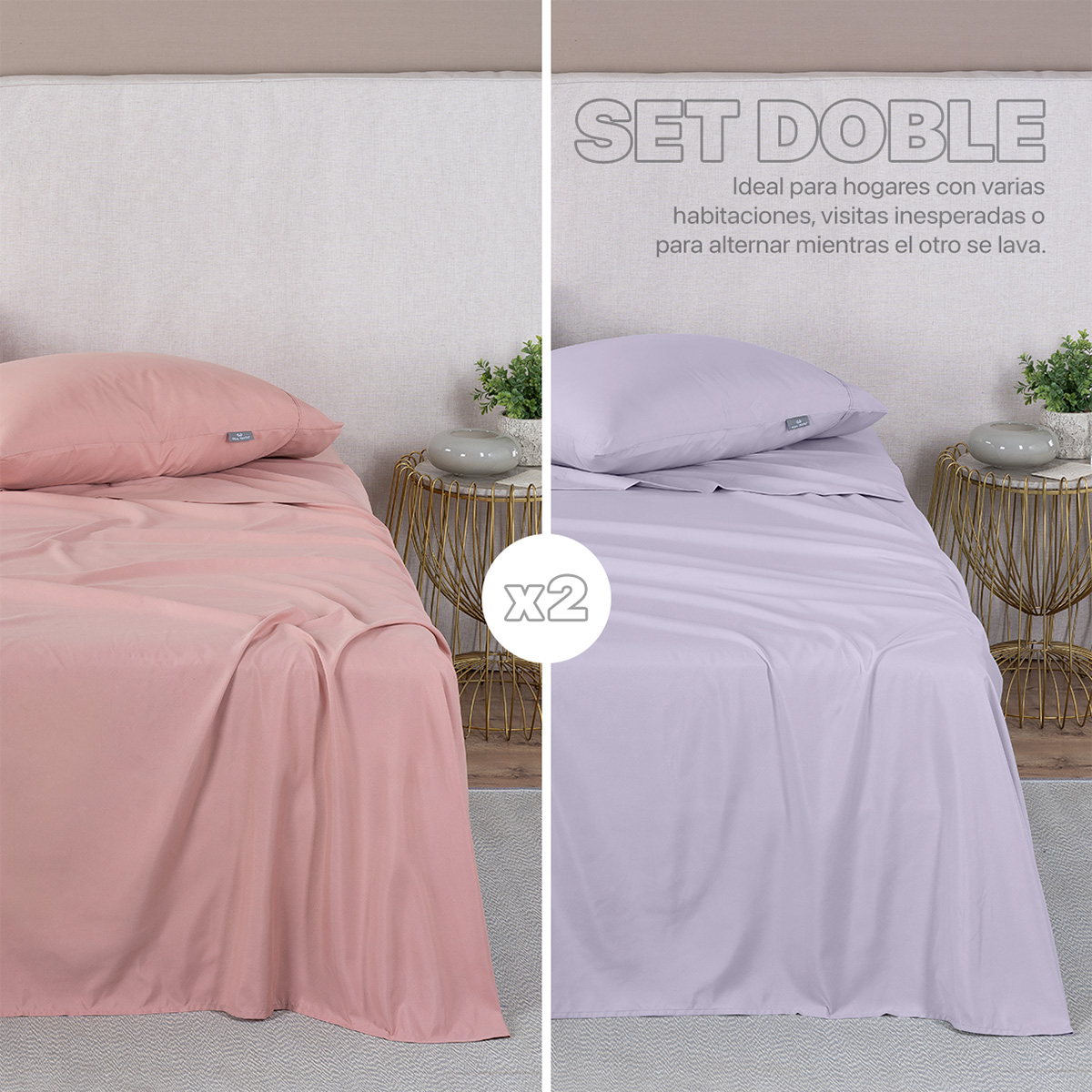 Foto 3 pulgar | Paquete De 2 Juegos De Sábanas De Microfibra Real Textil Rosa-violeta Matrimonial