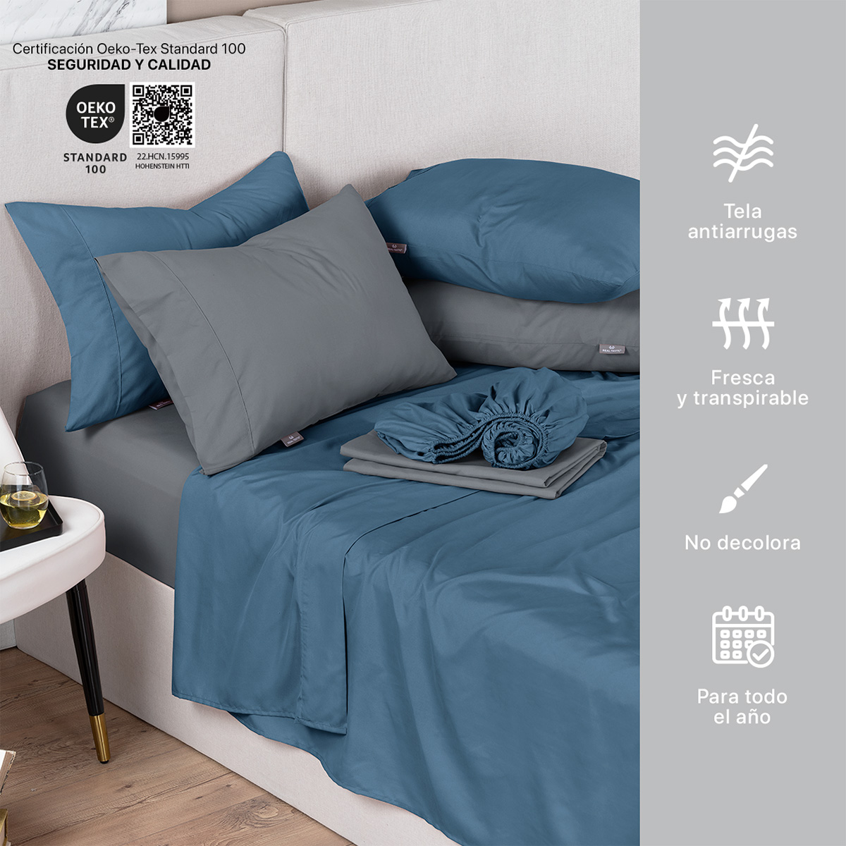 Foto 3 | Paquete De 2 Juegos De Sábanas De Microfibra Real Textil Azul Marino-gris Oscuro Matrimonial